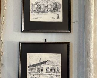 Pair sketch drawings of New Orleans