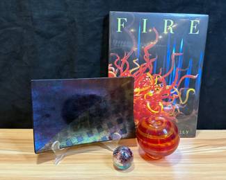 Art Glass Plate Signed McVay And Unopened Chihuly Book