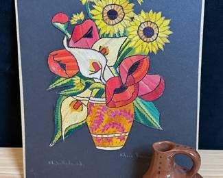 Mexican Folk Art Painting Clay Pot