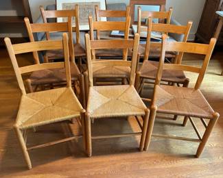 Ten Wooden LadderBack Rush Seat Chairs
