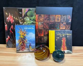 Glass Paperweights And Unopened Chihuly Books