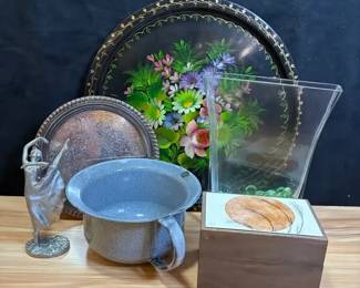 Toleware Tray, Recipe Box And Ballerina Statue