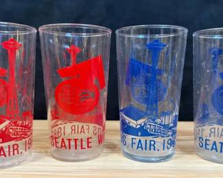 Vintage souvenir glasses from the 1962 Seattle Worlds Fair