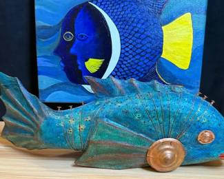 Home Decor Blue Fish Painting Sculpture
