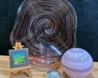 Art Glass Dish And Paperweight
