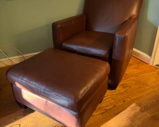 Crate & Barrel Briarwood Leather Armchair (32"W x 35"D x 35" Back Height) & Ottoman (28"W x 22"D x 16"H)