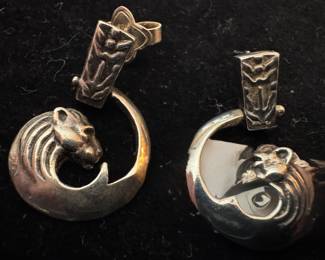 Sterling Silver Swinging Moon Stud Earrings