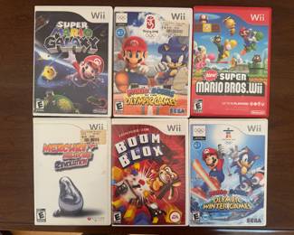 Wii Console Video Games (Super Mario Galaxy, Mario & Sonic at the Olympic Games-Beijing 2008, Super Mario Bros. Wii, Mercury Meltdown Revolution, Boom Blox, Mario & Sonic at the Olympics - Vancouver 2010.)
