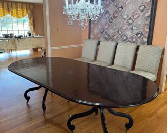 Dessin Fournir Oval 2 Pedestal Dark Brown Dining Table (48"W x 29"H x 59"L with 3 Leaves 18-1/2"L each)