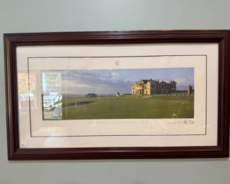 Framed Lithograph "St. Andrews Links Old Course No 18" Signed 