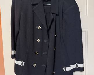 Women's St. John Double Button Black & White Sweater Blazer with Skirt Size 8