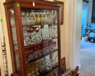 antique glassware, dining hutch