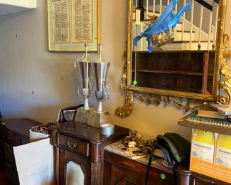 tommi parzinger lamps, antique gold mirror, antique buffet
