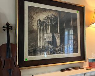 Gallery frame lithograph, viola