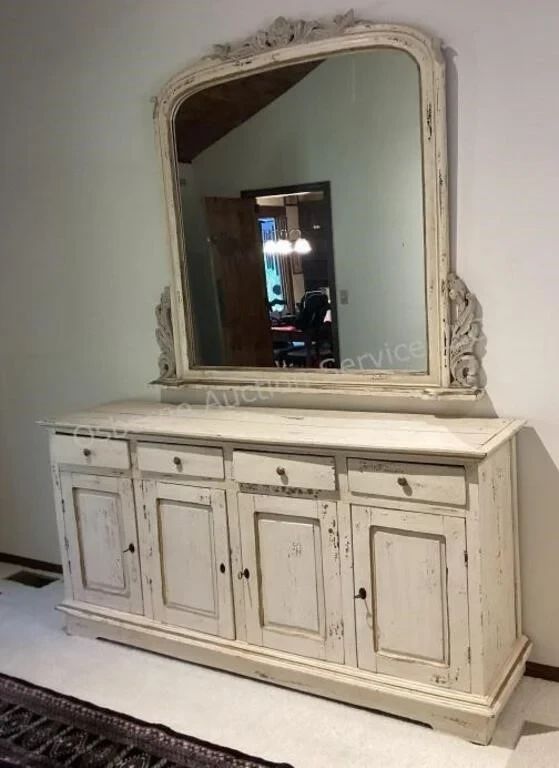 Distressed buffet & mirror
