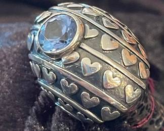 Dian Malouf blue topaz ring with hearts