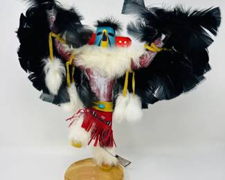 89 NavajoKachinaDollPrayerEagleFeatheredWings
