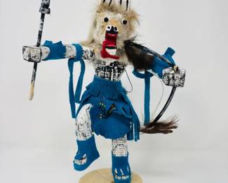 88 NavajoKachinaDollWolfWarriorFigure11Tall