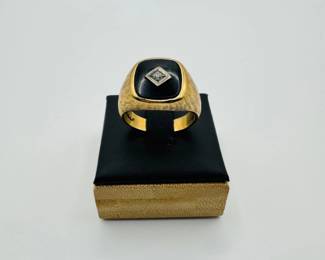 153 10KGoldBlackStoneDiamondAccentMensRingMarkedBF1114g