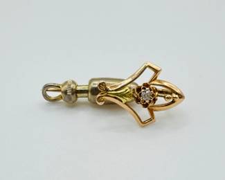 157 10KGoldWatchFobPendantwDiamondAccentTestedConfirmed089g