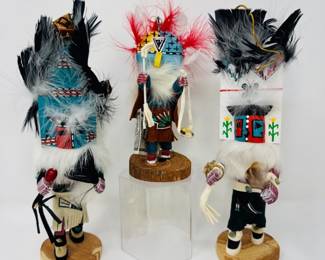 86 3NavajoKachinaDollsChiefButterflyHemisStylesSigned