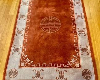 106 AsianWoolRugRustCreamwGeometricBorder
