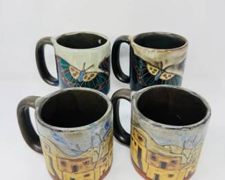78 4LargeMaraStonewareMugsButterflyPuebloDesignsMexico
