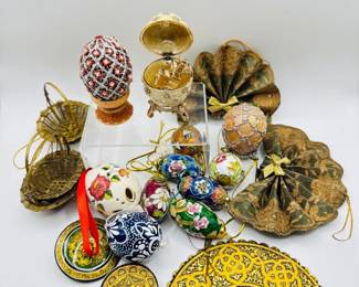151 DecorativeFabergStyleEggsCloisonnOrnamentsTrinketLot