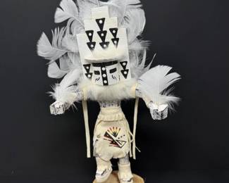 63 WhiteCloudKachinaDollFeatherHeaddress15Handcrafted