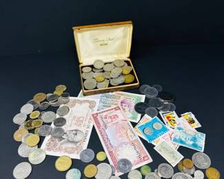 61 ForeignCurrencyStampLot1MixedWorldCoinsBanknotes