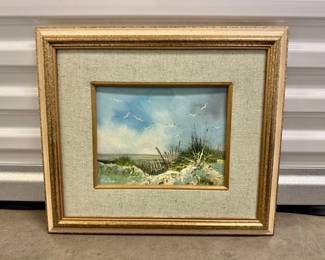 137 SignedBeachLandscapeOilPaintingbyHutson