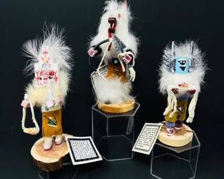 64 Setof3NavajoKachinaDollsWolfCrowMotherWhiteCloud
