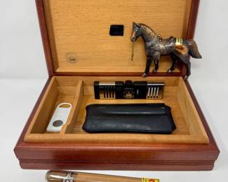 77 ReedBartonCigarHumidorSetwCutterHolderDodgeCityHorse