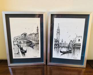 118 PairofSalviniVeniceWatercolorPrintsRialtoBridgeGrandCanal