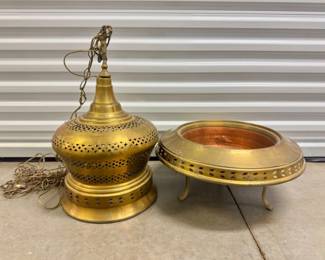 136 VintageTurkishStylePiercedBrassBrazierConvertedtoSwagLamp