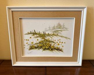 102 CorbeauSignedDaisyLandscapePaintingFramed