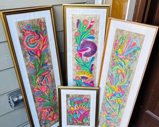 111 SetOf4VibrantHandPaintedNeonMexicanFolkArtPaintings