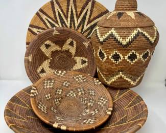 80 Setof5HandwovenBasketswLiddedJarNaturalBrownDesigns
