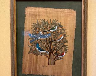 14 EgyptianStylePapyrusPaintingSignedProfessionallyFramed