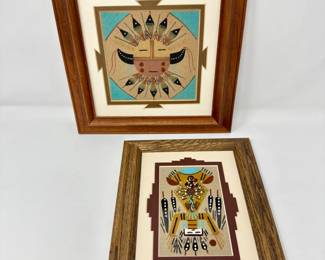 65 PairofNavajoSandPaintingsFatherSkyMotherEarthSunface
