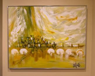 23 LargeMidCenturyModernPaintingbyLeeReynoldsCityscape