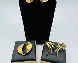4 14KGoldSculpturalEarringsPendantGoldFilledEarCuffs316g