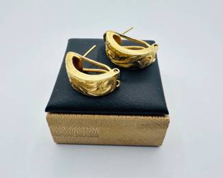 36 14KGoldEngravedHoopEarringsFloralScrollDesign617g