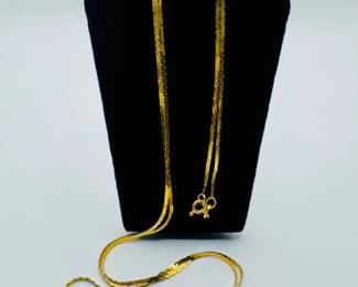 31 14KGoldItalianExtraLongHammeredHerringboneChainNecklace564g
