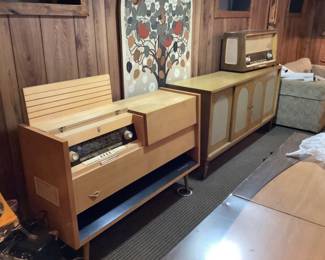Grundig media cabinet with record player. Also a MCM cabinet front.
