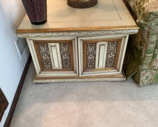 White and gold end table…presale $50. Measures 28 x 30 x 20 h