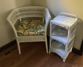 Wicker chair and shelf.  Chair $55 and shelf $28