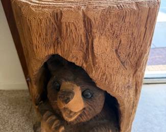 Carved Wood Baby Bear in Log - looks so much like Maliboo our sweet Pomeranian! You All Know Her!