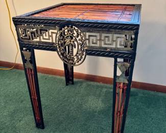 Wrought Iron and Bamboo End Table
