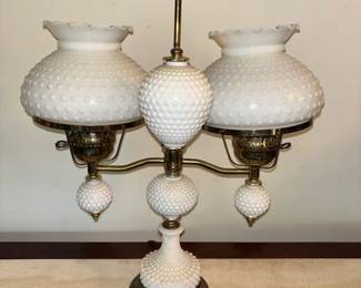 Vintage Milk Glass Hobnail Student Lamp